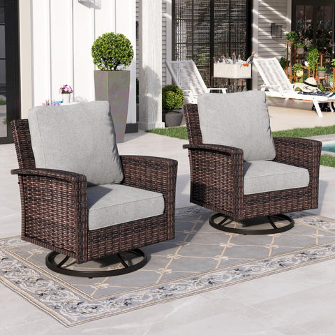 Sophia & William 2-Piece Patio Wicker Swivel Glider Chairs with 5.5" Thick Cushions GR