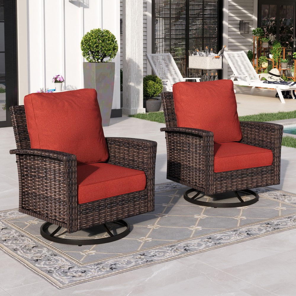 Sophia & William 2-Piece Patio Wicker Swivel Glider Chairs with 5.5" Thick Cushions RD