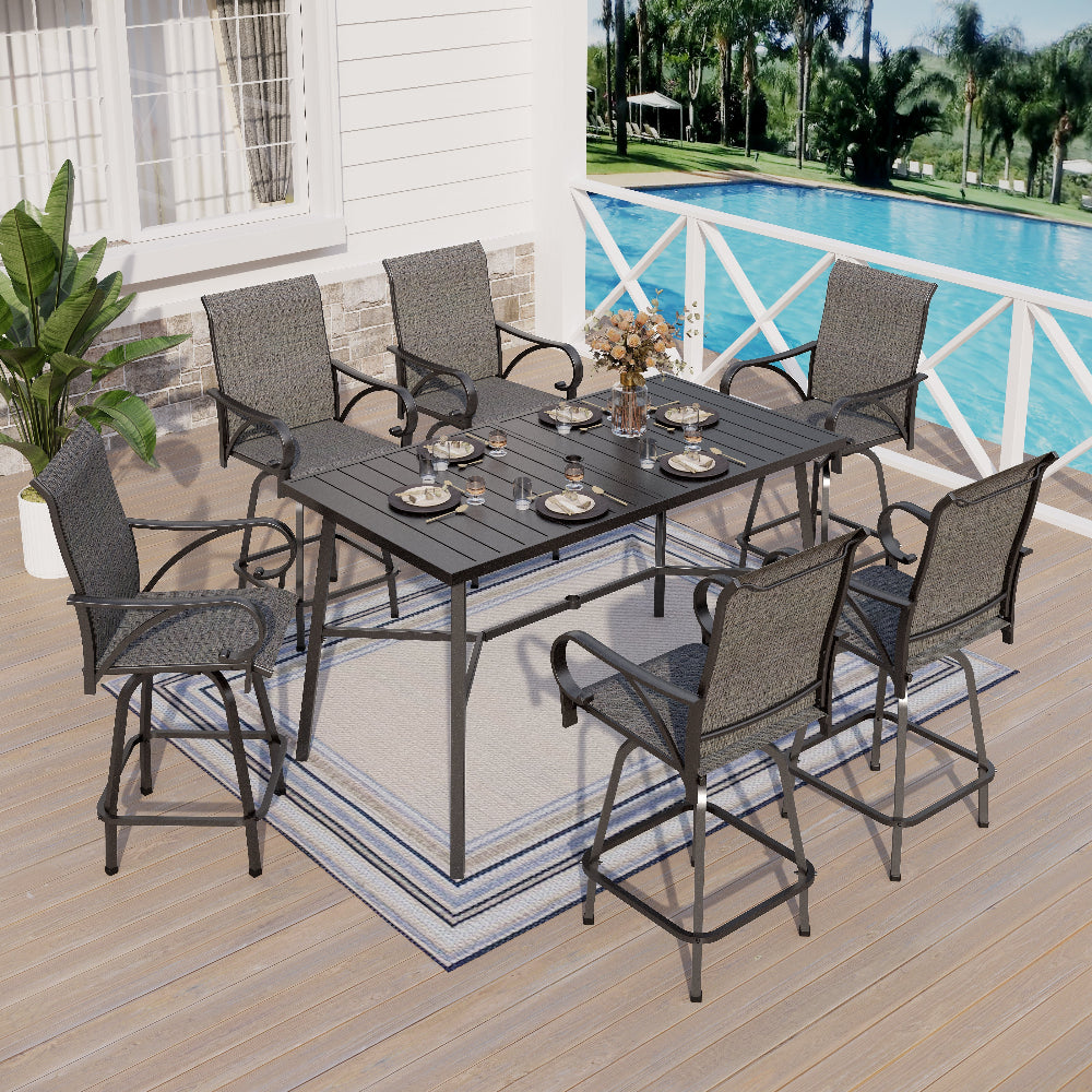 
Sophia & William 7-Piece Patio Bar Stool Set Grey Textilene Swivel Stools