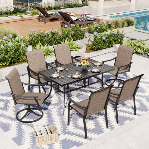 Sophia & William 7-Piece Patio Dining Set with Ergo Sling Fixed & Swivel Chairs and Steel Rectangle Table
