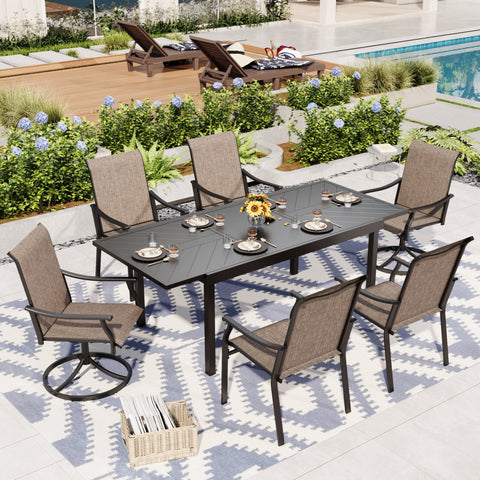 Sophia & William 7 Piece Ergo Sling Fixed & Swivel Chairs Patio Dining Set with Embossed Expandable Table