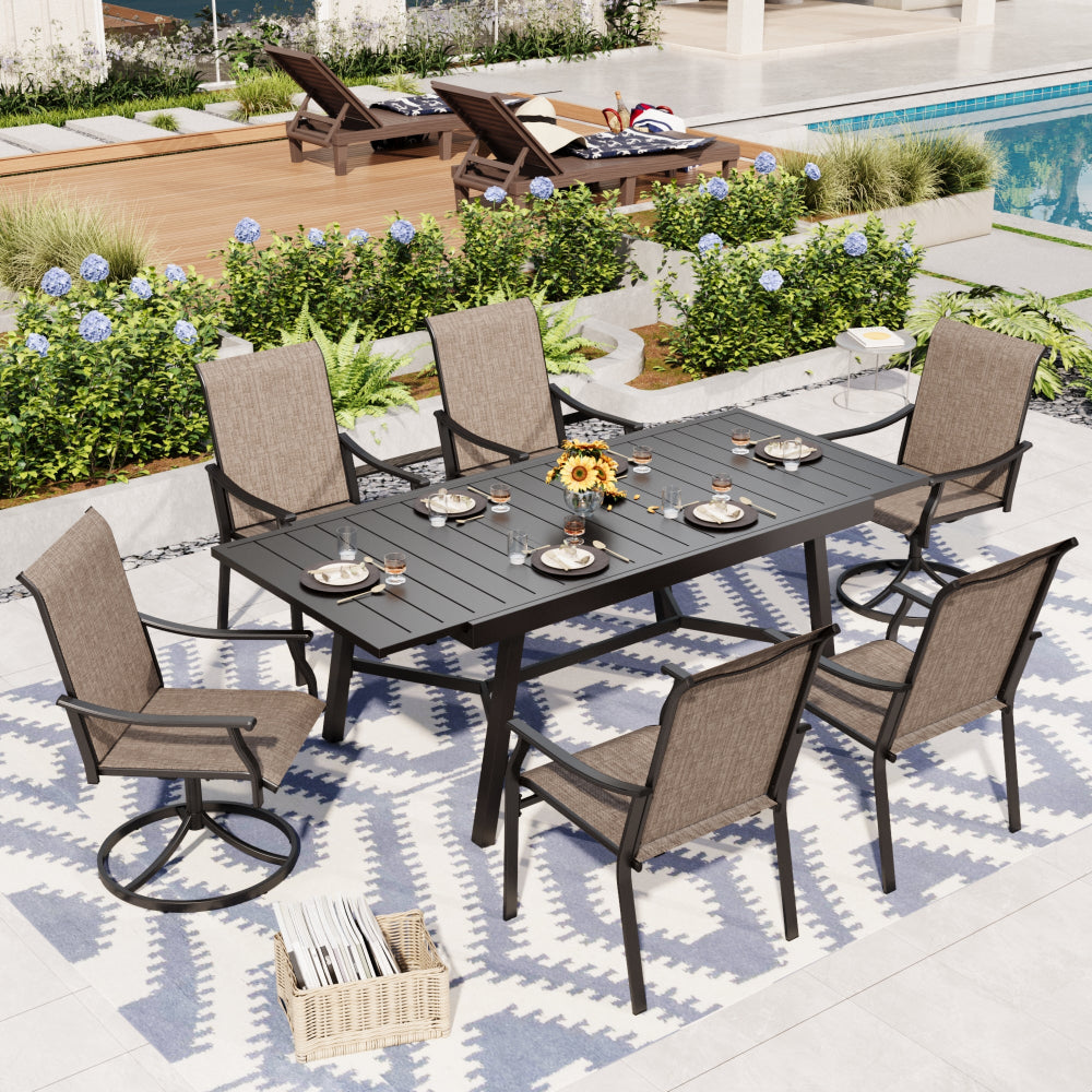 Sophia & William 7 Piece Ergo Sling Fixed & Swivel Chairs Patio Dining Set with Reinforced Expandable Table