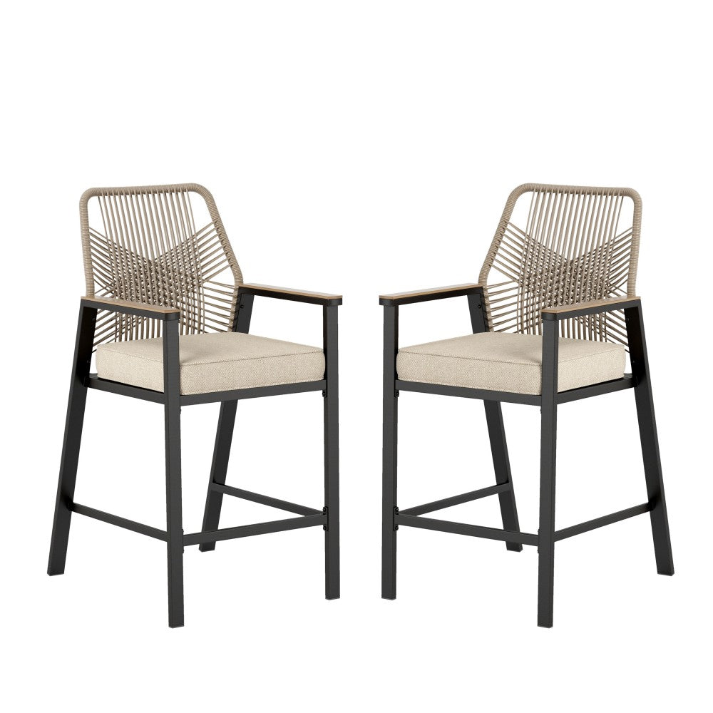 Sophia & William Outdoor Patio Fixed Bar Stools Wicker Rattan Counter Height Chairs