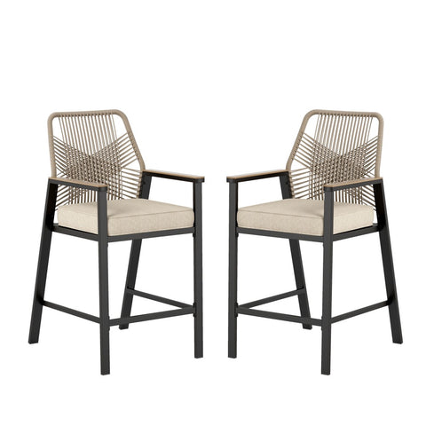 Sophia & William Outdoor Patio Fixed Bar Stools Wicker Rattan Counter Height Chairs