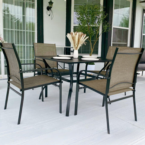 5-Piece Patio Dining Sets Square Table & Light-weight Textilene Fixed Chairs