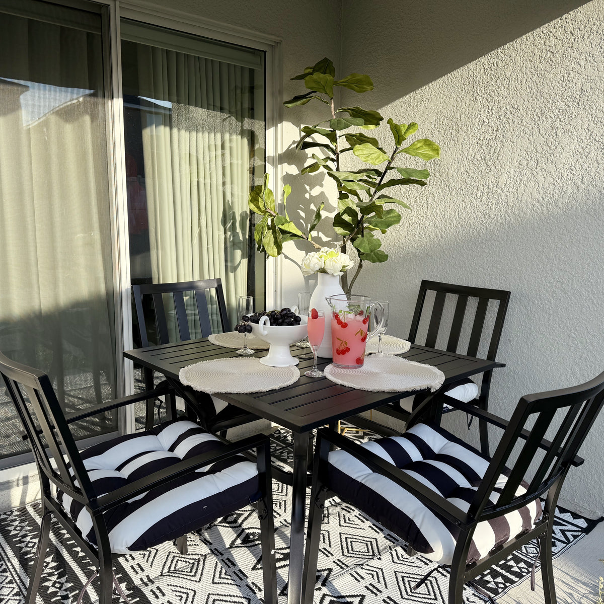 5-Piece Patio Dining Set Steel Square Table and Stackable Chair
