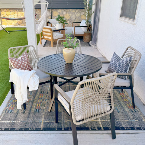 5/7-Piece Outdoor Patio Dining Set with Round Table and Woven Rope Rattan Chairs