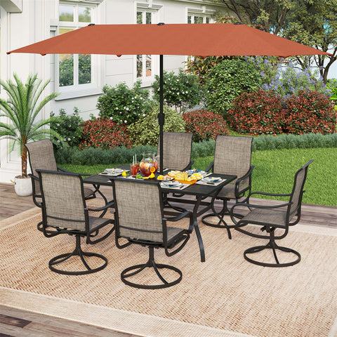 8-Piece Patio Dining Set with 13ft Umbrella Textilene Swivel Chair & Slat Rectangle Table