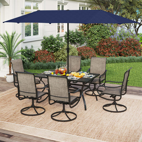 8-Piece Patio Dining Set with 13ft Umbrella Textilene Swivel Chair & Slat Rectangle Table
