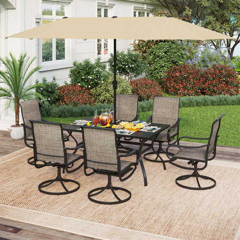 8-Piece Patio Dining Set with 13ft Umbrella Textilene Swivel Chair & Slat Rectangle Table