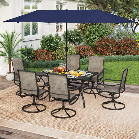 8-Piece Patio Dining Set with 13ft Umbrella Textilene Swivel Chair & Slat Rectangle Table
