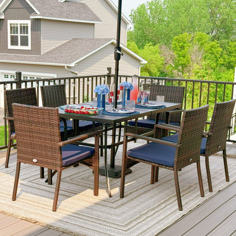 8-Piece 13ft Umbrella Patio Dining Set Rattan Chairs & Steel Panel Table