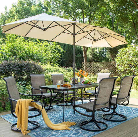 8-Piece 13ft Umbrella Patio Dining Set Textilene Swivel Chairs & Steel Table