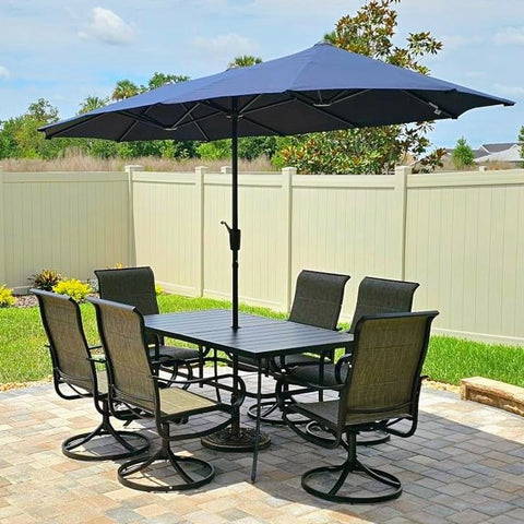 8-Piece 13ft Umbrella Patio Dining Set Textilene Swivel Chairs & Steel Table