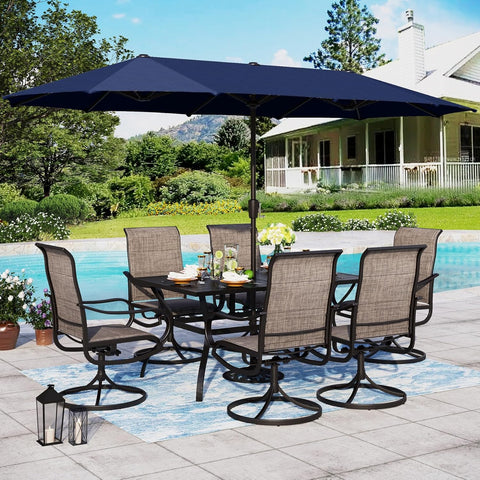 8-Piece 13ft Umbrella Patio Dining Set Textilene Swivel Chairs & Steel Table