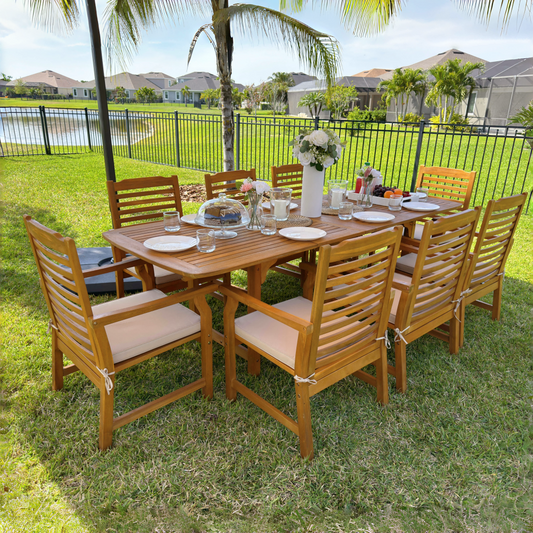 Acacia Wood Patio Furniture Set Adjustable Table & Fixed Chairs