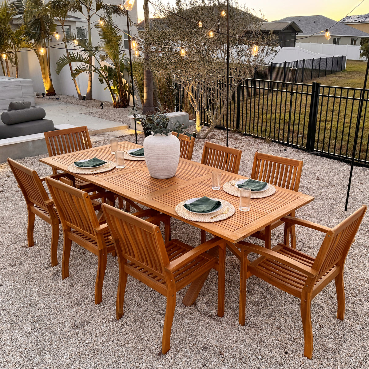 9/7-Piece Patio Dining Set Acacia Wood Dining Table and Chairs