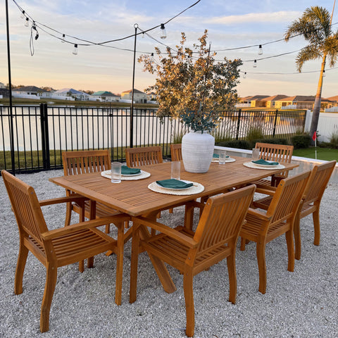 9/7-Piece Patio Dining Set Acacia Wood Dining Table and Chairs