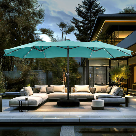 15ft Extra Large Double-Sided Patio Umbrella with Solar Powered LED Lights (Base Included)