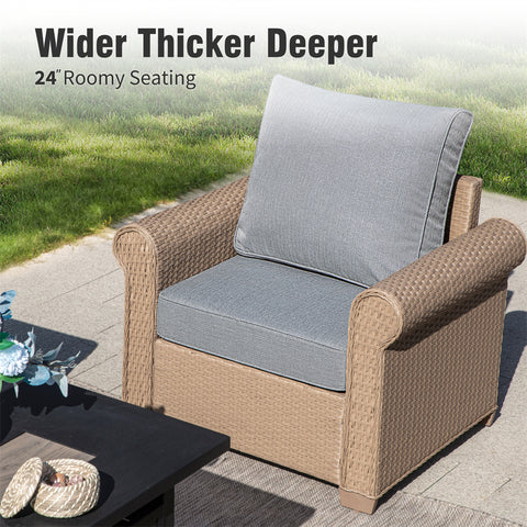 Luxury Wicker Patio Conversation Sofa Set with Fire Pit Table