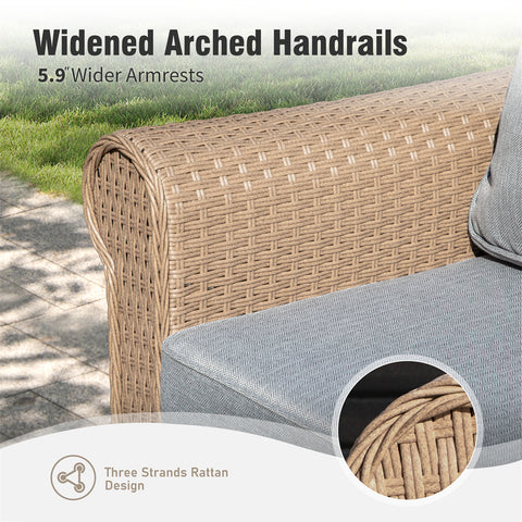 Luxury Wicker Patio Conversation Sofa Set with Fire Pit Table