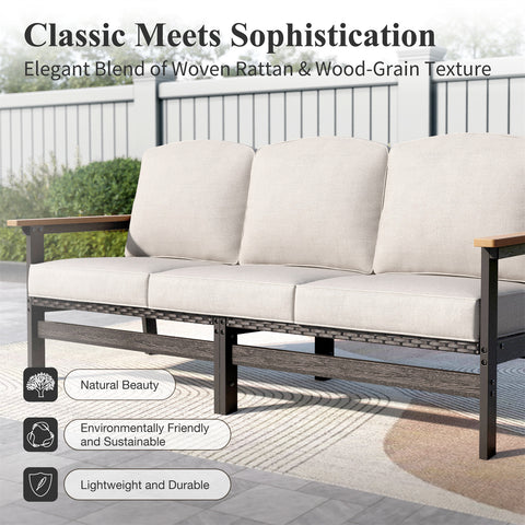5-Seater Wicker Rattan & HDPE Outdoor Conversation Sofa Set with Coffee Table