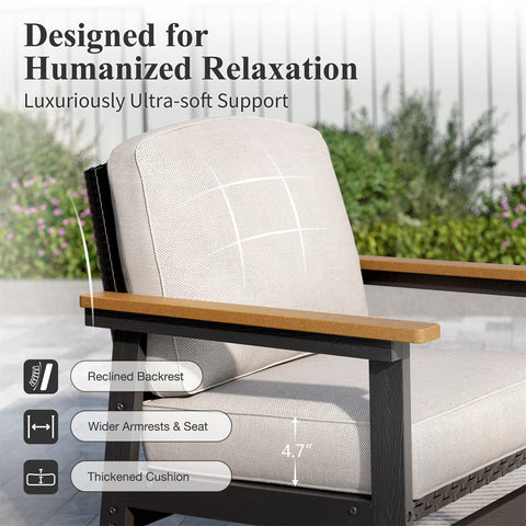5-Seater Wicker Rattan & HDPE Outdoor Conversation Sofa Set with Coffee Table