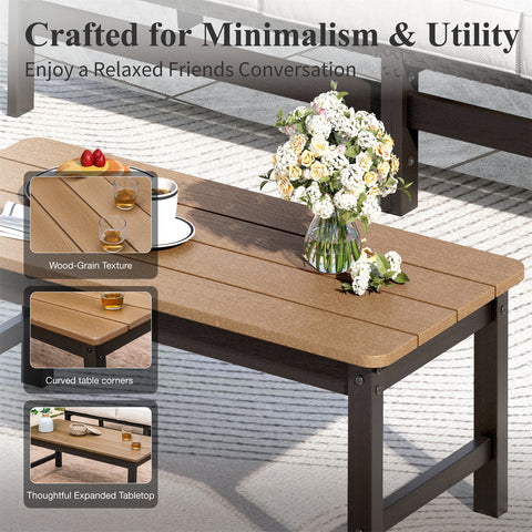 5-Seater Wicker Rattan & HDPE Outdoor Conversation Sofa Set with Coffee Table