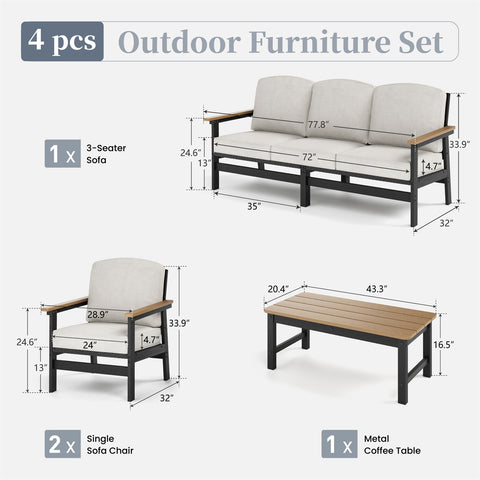 5-Seater Wicker Rattan & HDPE Outdoor Conversation Sofa Set with Coffee Table