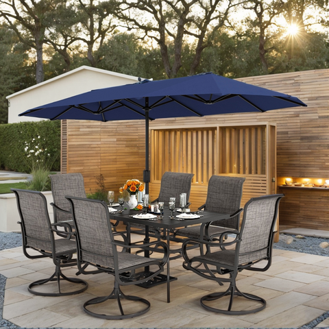8-Piece 13ft Umbrella Patio Dining Set Textilene Swivel Chairs & Steel Table