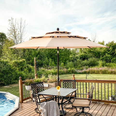 10ft 3 Tier Auto-tilt Patio Umbrella Outdoor Double Vented Umbrella