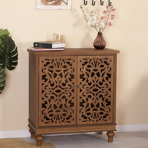 Vintage & Chic Hollow-Carved Accent Cabinet
