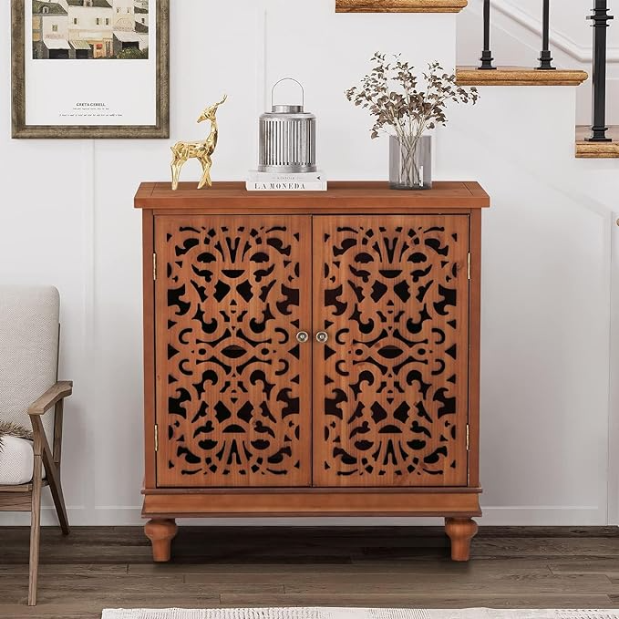 Vintage & Chic Hollow-Carved Accent Cabinet