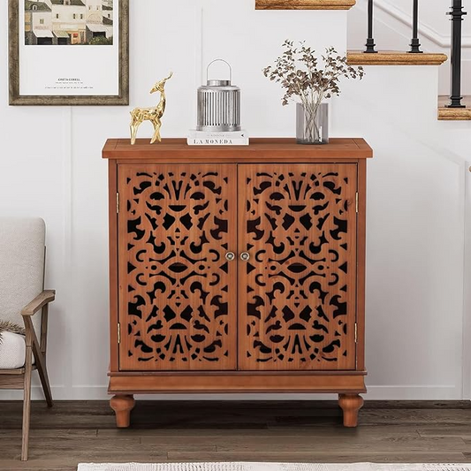 Vintage & Chic Hollow-Carved Accent Cabinet