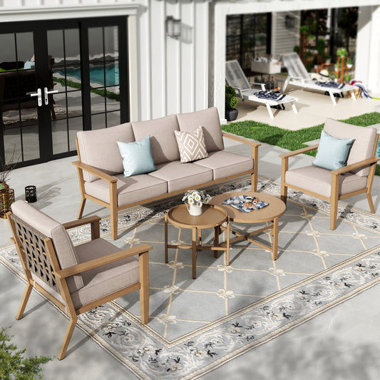5 Seat Outdoor Wooden-like Conversation Set with Coffee Table