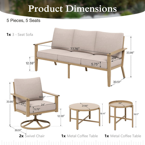 3 Seat Patio Outdoor Furniture Set Wooden-like Conversation Set