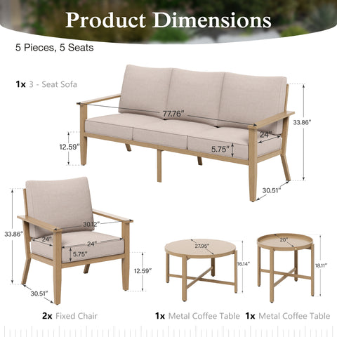 5 Seat Outdoor Wooden-like Conversation Set with Coffee Table