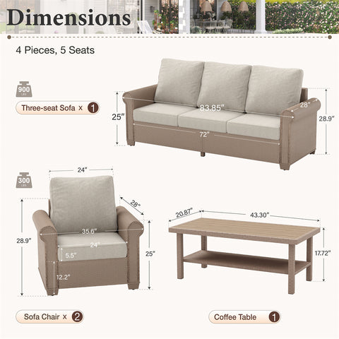 Luxury 5 Seats Wicker Patio Conversation Sofa Set with Wider Armrests