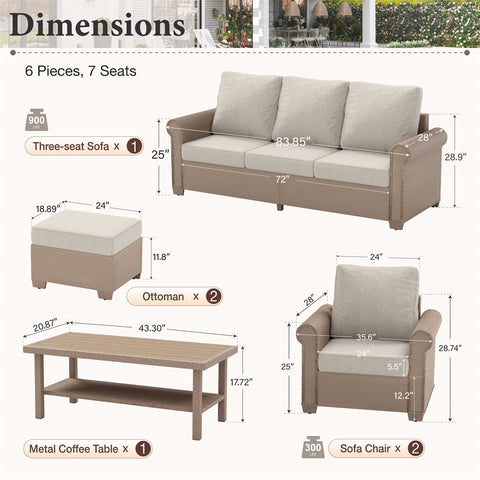 Luxury 5 Seats Wicker Patio Conversation Sofa Set with Wider Armrests