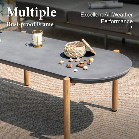 5 Seats Rope Weaving Patio Conversation Sofa Set with Coffee Table, End Table & Ottoman