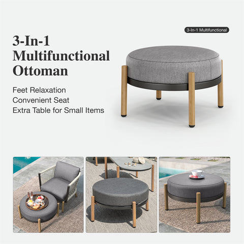 5 Seats Rope Weaving Patio Conversation Sofa Set with Coffee Table, End Table & Ottoman