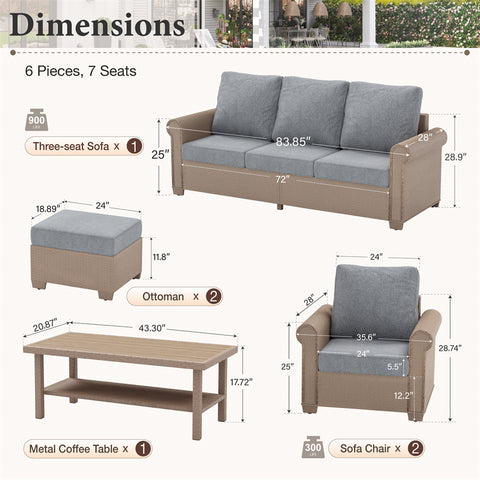 Luxury 5 Seats Wicker Patio Conversation Sofa Set with Wider Armrests