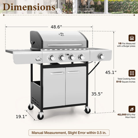 4-Burner Propane BBQ Grill with Side Burner for Outdoor Cooking