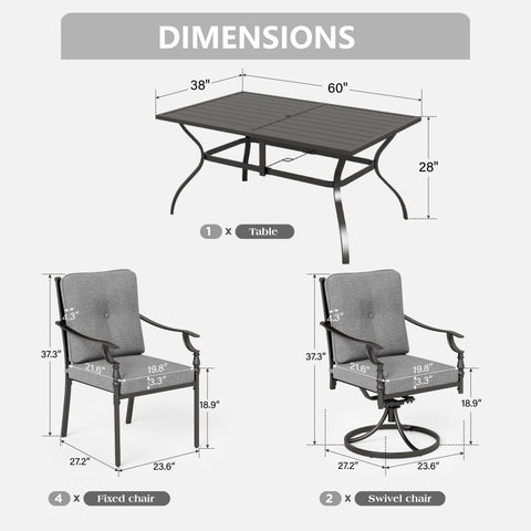7-Piece Patio Dining Set with Swivel & Fixed Cushioned Chairs