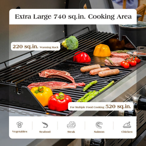 6-Burner 740 sq.in. Extra Large Gas BBQ Grill with Griddle & Side Burner