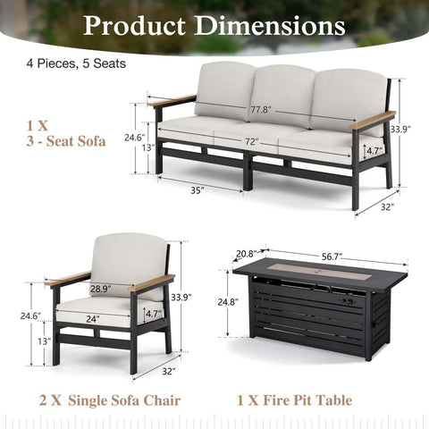 5-Seater Wicker Rattan & HDPE Outdoor Conversation Sofa Set with Coffee Table