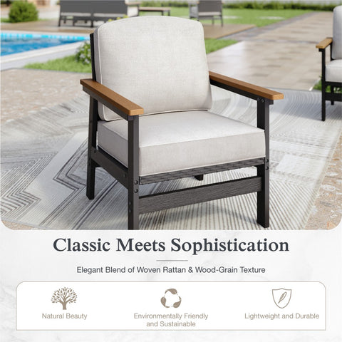 5-Seater Wicker Rattan & HDPE Outdoor Conversation Sofa Set with Coffee Table