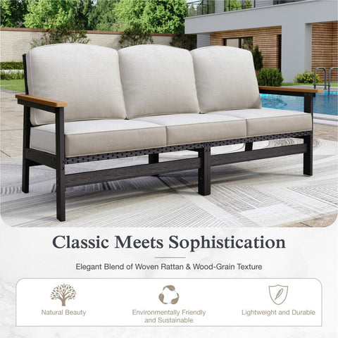 5-Seater Wicker Rattan & HDPE Outdoor Conversation Sofa Set with Coffee Table