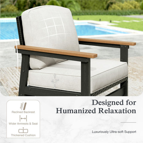 5-Seater Wicker Rattan & HDPE Outdoor Conversation Sofa Set with Coffee Table
