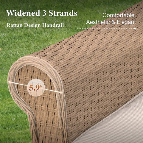 Outdoor Rattan Loveseat Sofa Set with T-Shaped Sponge Cushion